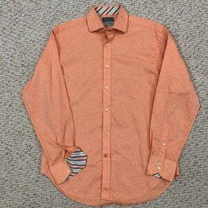 Thomas Dean Orange 100% Cotton Long Sleeve Button Up Casual Dress Shirt Medium